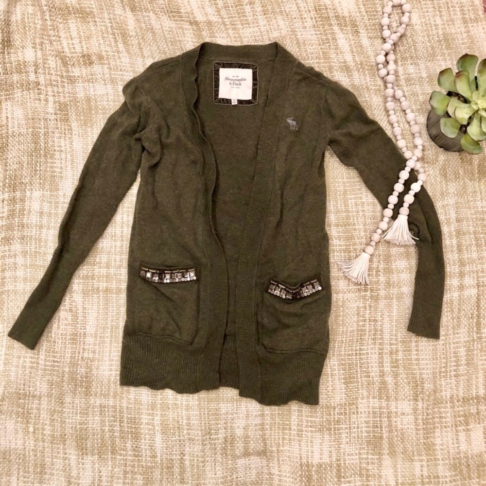 Abercrombie & Fitch Beaded Fuzzy Cardigan Sweater